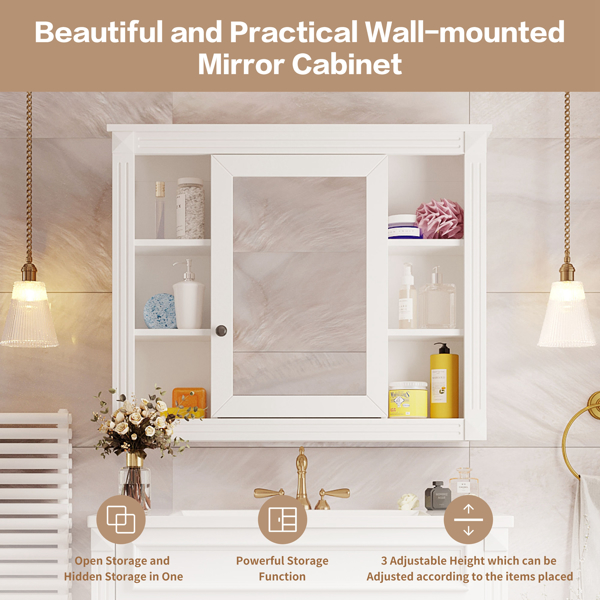 35'' x 28'' Wall Mounted Bathroom Storage Cabinet, Medicine Cabinet, Modern Bathroom Wall Cabinet with Mirror, Mirror Cabinet with 6 Open Shelves (Not Include Bathroom Vanity )