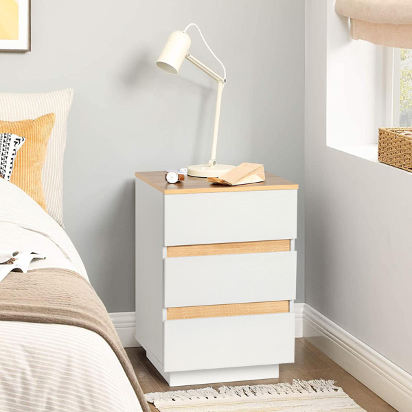 FCH embossed white + embossed oak E1 particle board 12MM handle-free 38*32*56cm 3 drawers bedside table European standard socket 1pc