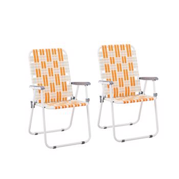2pcs 座高17"宽18"深17" 橘白 铁沙滩椅 PP织带 120kg