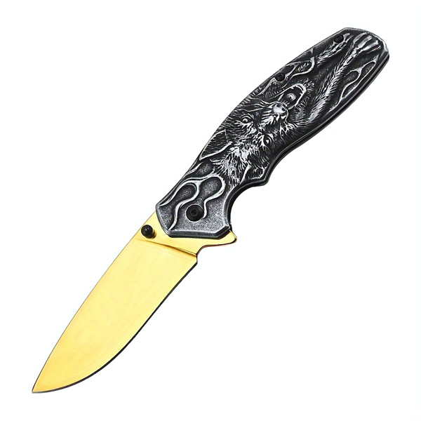 Wolf Handle Non-Slip Pocket Knife – Compact Folding EDC Knife with Carabiner Clip, Cool Box Cutter, Perfect Gift for Men