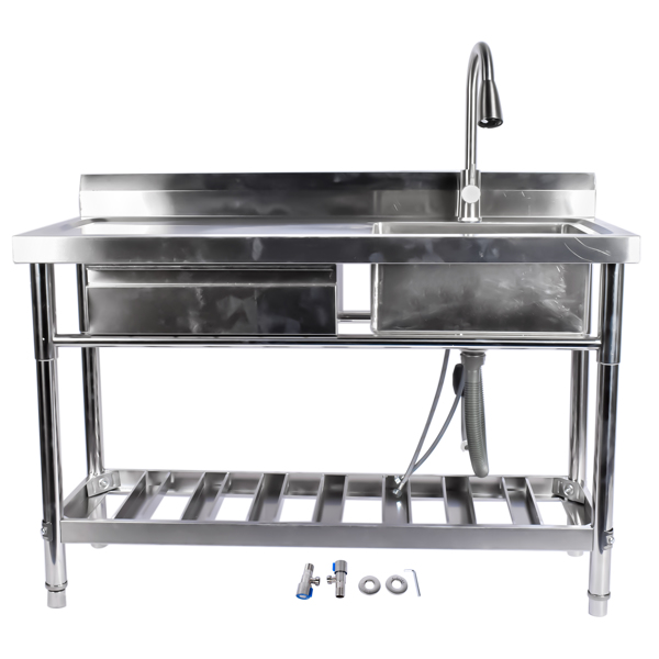 Stainless Steel Kitchen Sink Commercial Freestanding Utility Sink with Drawer and Pull-Out Faucet (47", Right Sink)