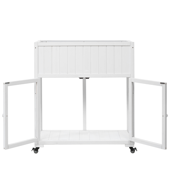 35.4''x17.7''x37.4'' Mini Wood Cold Frame, Compact 2 Doors Garden Greenhouse with Wheels, Raised Bed with Liner for Indoor Outdoor Use, White