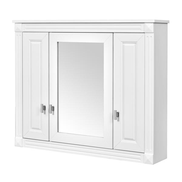 Bathroom Wall Cabinet with Mirror, Wall Mounted Medicine Cabinet with 4 Shelves, Mirrored Door Over Toilet Storage Cabinet, White