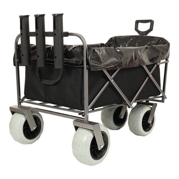 Fishing Cart with Rod Holders ,Beach Wagon with Big Wheels for Sand 500lbs capacity - All Terrain Steel Frame Utility Cart with 9" Pneumatic Tires,strap with multiuse bag ,black