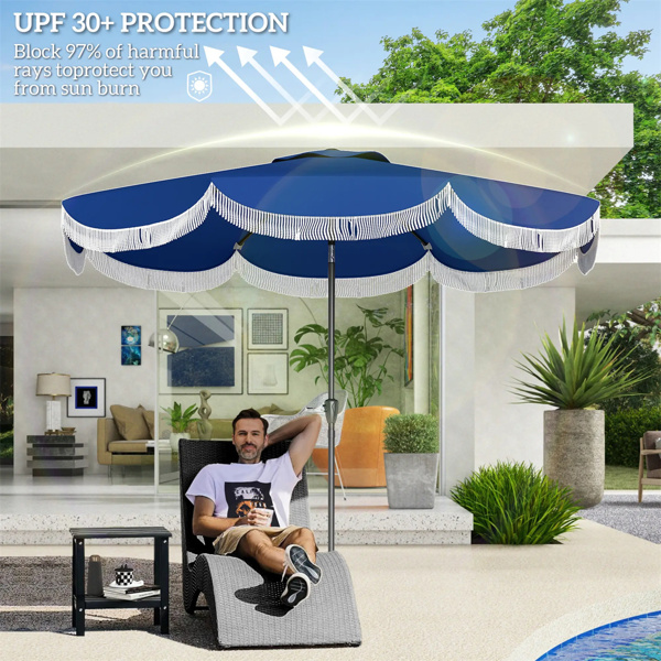 8.8FT Elegance Patio Umbrella, UPF 30+ Outdoor Market Umbrella with 8 Ribs, Push Button Tilt,Navy Blue