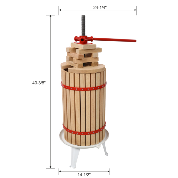 Fruit Wine Press - 100% Nature Apple&Grape&Berries Crusher Manual Juice Maker for Kitchen, Solid Wood Basket with 8 Blocks Cider Heavy Duty Wine Making Press (7.9 Gallon)