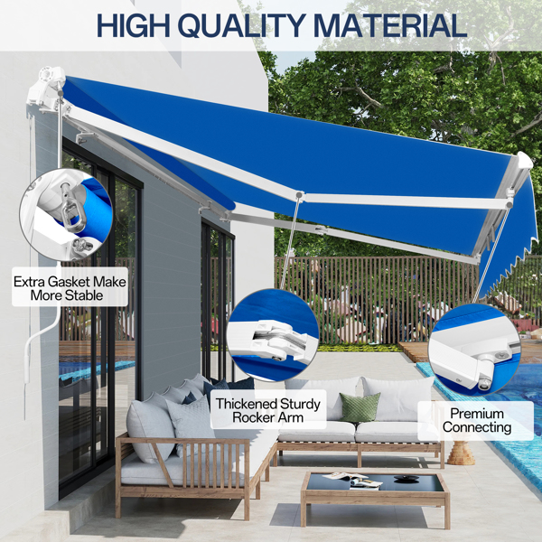 133.9"D x 118.1"W x 59"H retractable awning blue