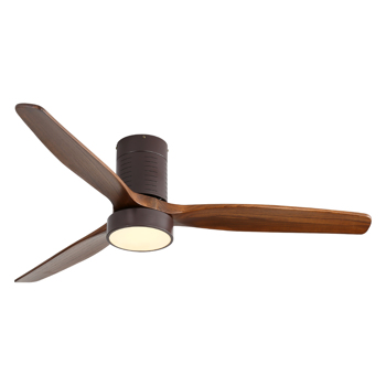 52 Inch Flush Mount Ceiling Fan with LED Light and Remote Control Solid Wood Blades