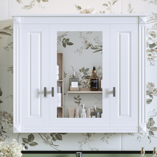 Bathroom Wall Cabinet with Mirror, Wall Mounted Medicine Cabinet with 4 Shelves, Mirrored Door Over Toilet Storage Cabinet, White