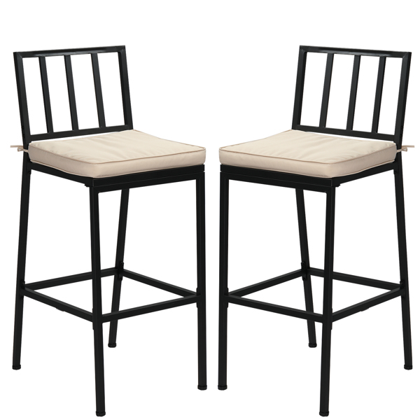 2PCS Patio Bar Chairs, Heavy-Duty Metal Frame Bar Stools Set of 2, Indoor Outdoor All-Weather Resistant Barstools with Detachable Cushion