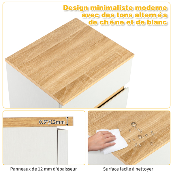 FCH embossed white + embossed oak E1 particle board 12MM handle-free 38*32*56cm 3 drawers bedside table 1pc