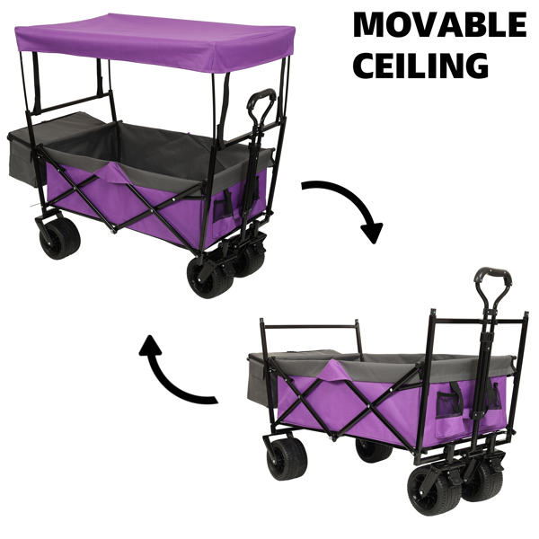 480Lbs Collapsible Wagon with Canopy,Wagon Stroller with 7" All-Terrain Wheels, Lightweight Foldable Wagon, Large Capacity for Camping, Shopping, Sports, and Garden Use,,purple with mosquito net