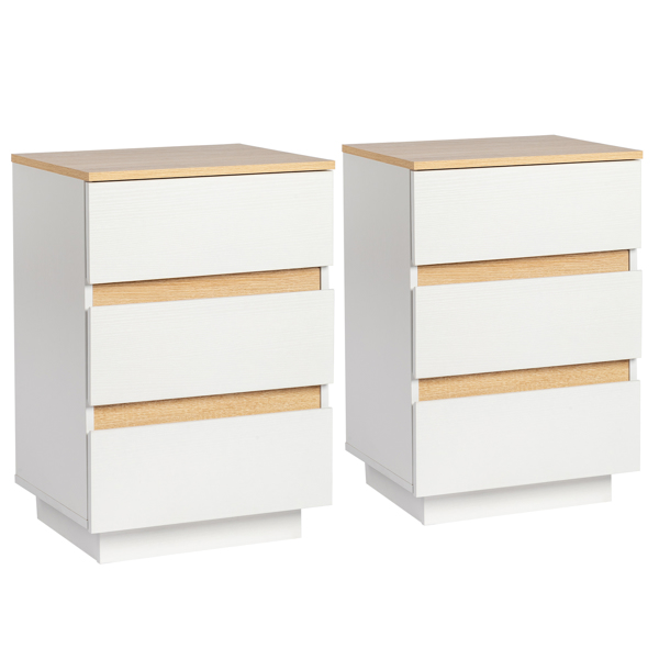 FCH embossed white + embossed oak E1 particle board 12MM handle-free 38*32*56cm 3 drawers bedside table 1pc