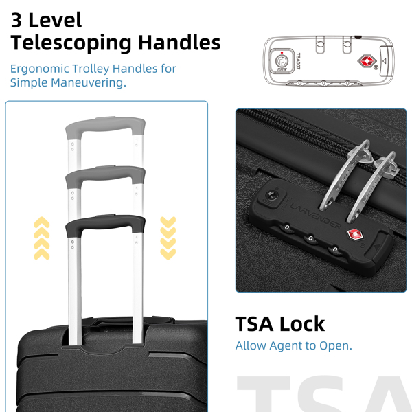 Luggage Sets 5 Piece, Expandable Luggage Hardside PP Suitcase Sets with Spinner Wheels TSA Lock, Black