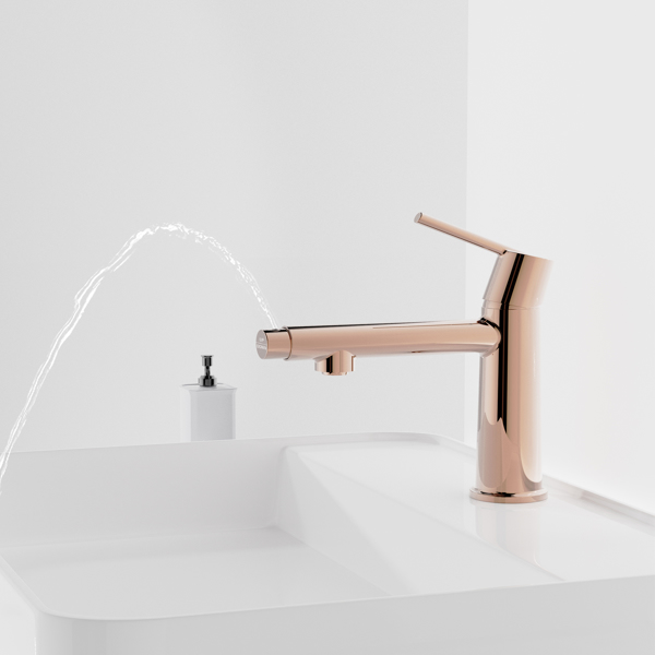 Rose Gold Single Handle Bathroom Faucet for 1 or 3 Holes ,Fountain and Flow Mode Two-in-one function,Deck Mount Laundry Vanity Sink Faucet with Two 9/16" Hoses[Unable to ship on weekends]