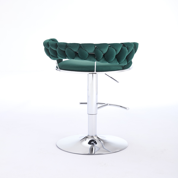 Set of 2 Bar Stools,with Chrome Footrest and Base Swivel Height Adjustable Mechanical Lifting Velvet + Chrome  Leg Simple Bar Stool-GREEN