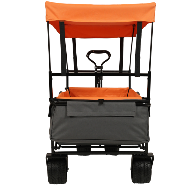 480Lbs Collapsible Wagon with Canopy,Wagon Stroller with 7" All-Terrain Wheels, Lightweight Foldable Wagon, Large Capacity for Camping, Shopping, Sports, and Garden Use,orange with mosquito net