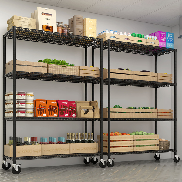 Heavy Duty Storage Shelves  55.12" W  Wire Shelving Unit with Wheels 2500LBS  NSF Metal Shelves for Storage Adjustable Garage Storage Rack Pantry Shelf Commercial Shelving, 75.59" H X 55.12''W X 23.62