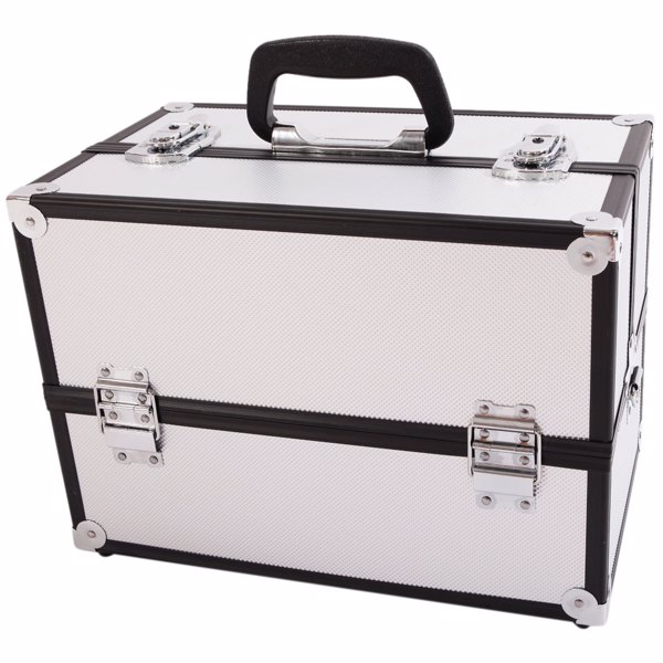 SM-2083 Aluminum Alloy Makeup Train Case Jewelry Box Organizer Silver