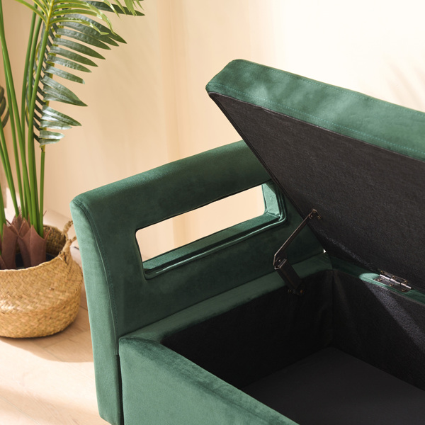 67.91"Wide Velvet Storage Soft Bench with Armrests  for Living Room, Entryway and Bedroom. GREEN