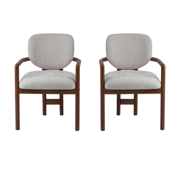 Dining Chairs Set of 2 Upholstered Arm Chairs, Rubber Wood Accent Chairs Beige Fabric Seating, 300 LBS Weight Capacity