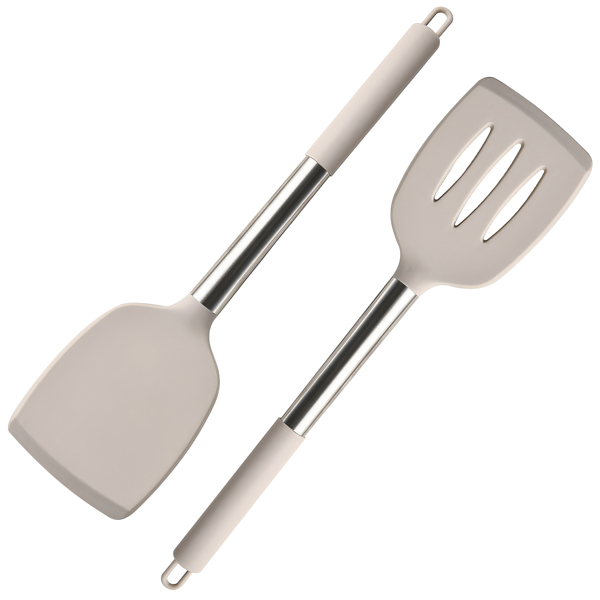 Silicone Solid Turner, Pack of 2 Silicone Spatula Set Turner Spatulas Silicone Heat Resistant Solid Kitchen Utensils Silicone Spatulas for Cooking Fish, Eggs, Pancakes(Khaki)