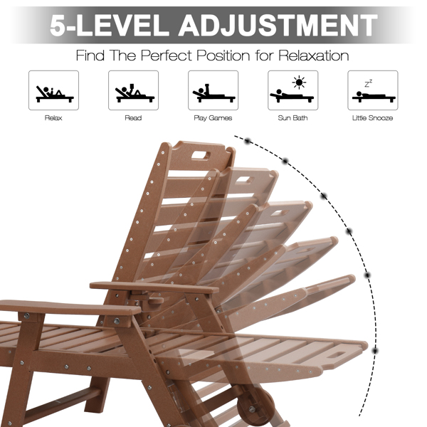 195*75.5*33cm HDPE Backrest Adjustable Lying Bed Teak Color