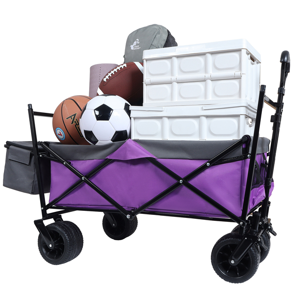 480Lbs Collapsible Wagon with Canopy,Wagon Stroller with 7" All-Terrain Wheels, Lightweight Foldable Wagon, Large Capacity for Camping, Shopping, Sports, and Garden Use,,purple with mosquito net