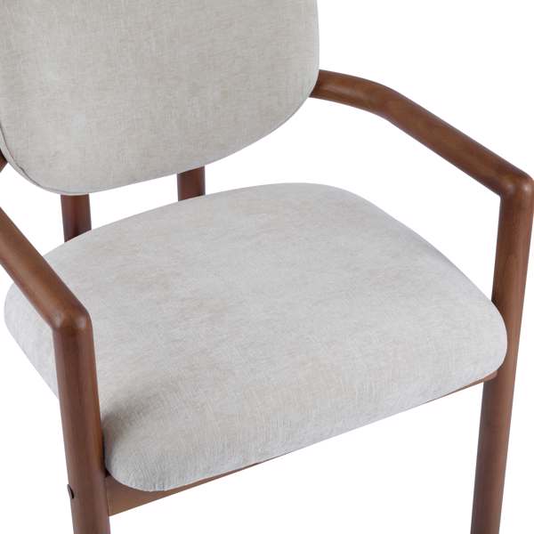 Dining Chairs Set of 2 Upholstered Arm Chairs, Rubber Wood Accent Chairs Beige Fabric Seating, 300 LBS Weight Capacity