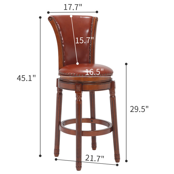 Cow top Leather Wooden Bar Stools, 29" Counter Height Bar Chair with Back, 180 Degrees Swivel Barstools Chair for Home Kitchen Counter,Dining Room