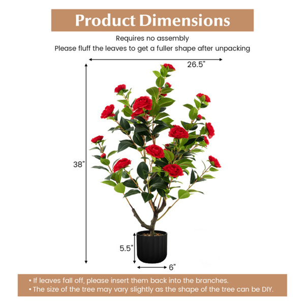 2 PCS 38 Inch Artificial Camellia Tree Faux Flower Plant in Cement 