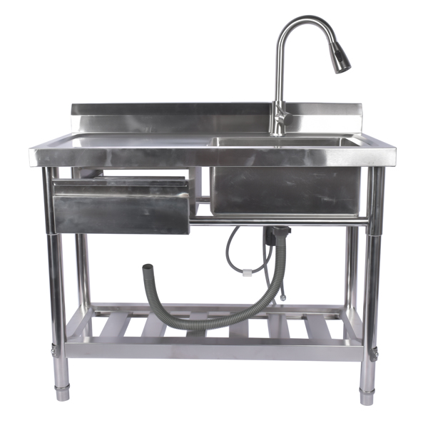 Stainless Steel Kitchen Sink Commercial Freestanding Utility Sink with Drawer and Pull-Out Faucet (39.3", RIght Sink)