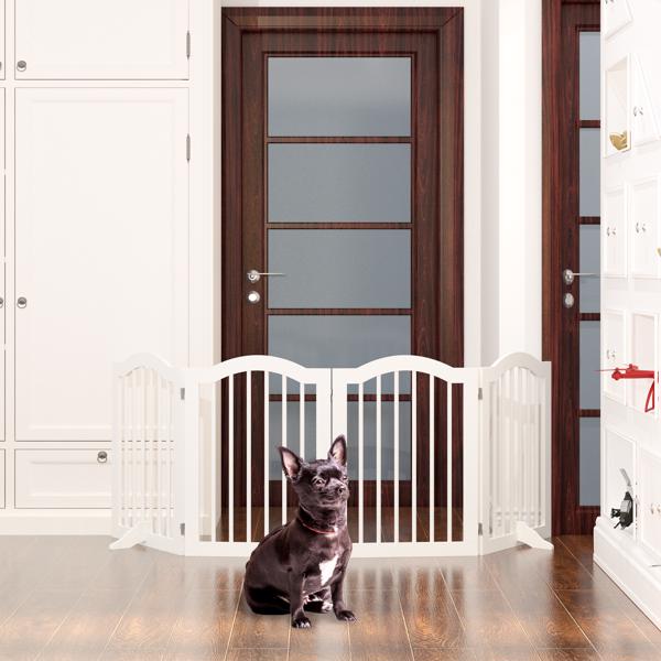 27.6" Height Tall Freestanding Pet Gate, 4 Panels Foldable Dog Gate, Solid Wood Folding Safety Fence Wooden Dog Gate with 2 pcs Support Feet Ideal for Stairs, Doorways, Halls, Kitchens, Heavy Duty Gat