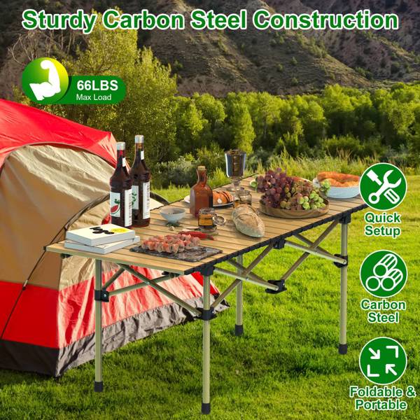  Folding Camping Table, Portable upgraded carbon steel Table with Carry Bag Heavy Duty, Lightweight Foldable Camp Table for Outdoor, Large Table for Picnic Barbecue Grill Beach Patio, 4-6 Person