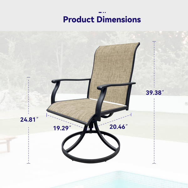 Swivel Dining Chairs Set of 2, Outdoor Swivel Breathable Textilene Patio Chairs Lawn Chairs for Front Porch Backyard Deck