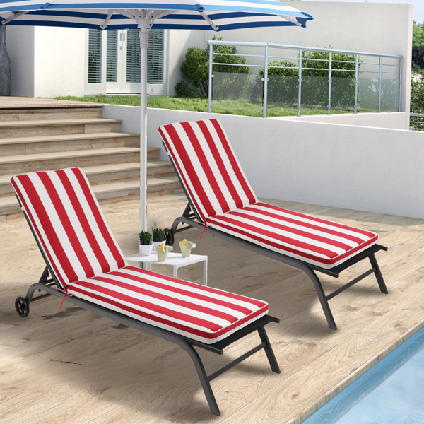 2PCS Set Outdoor Lounge Chair Cushion Replacement Patio Funiture Seat Cushion Chaise Lounge Cushion (Red/White Striped)  [Sale to Temu is Banned.Weekend can not be shipped, order with caution]