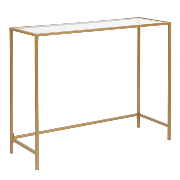 【Same model code: ：51028186】39.4" Console Sofa Table, Modern Entryway Table, Tempered Glass Table, Metal Frame,  for Living Room, Hallway, Gold Color