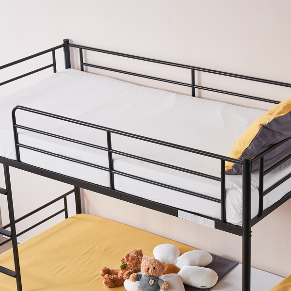 【same code：67430277】Iron Bed Bunk Bed with Ladder for Kids Twin Size Black