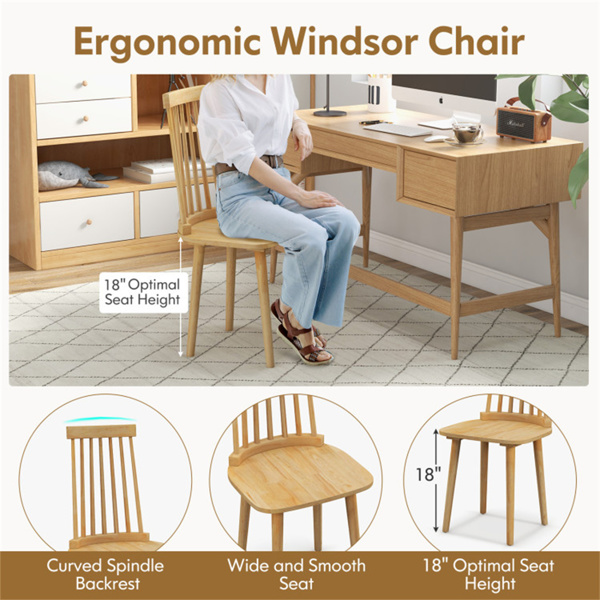 2 PCS Dining Chairs with High Spindle Back and Natural Rubber Wood Legs