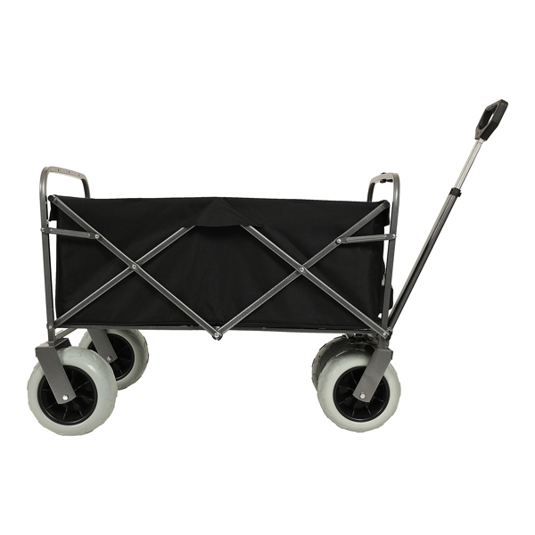 Beach Wagon with Big Wheels for Sand 500lbs capacity - All Terrain Steel Frame Utility Cart with 9" Pneumatic Tires, Collapsible Folding Design ,strap with multiuse bag ,black