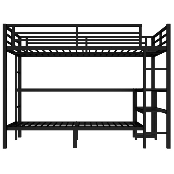 FULL XL Over Twin Bunk Bed with Desk and Shelves, Multiple Placement, with LED and USB, Black