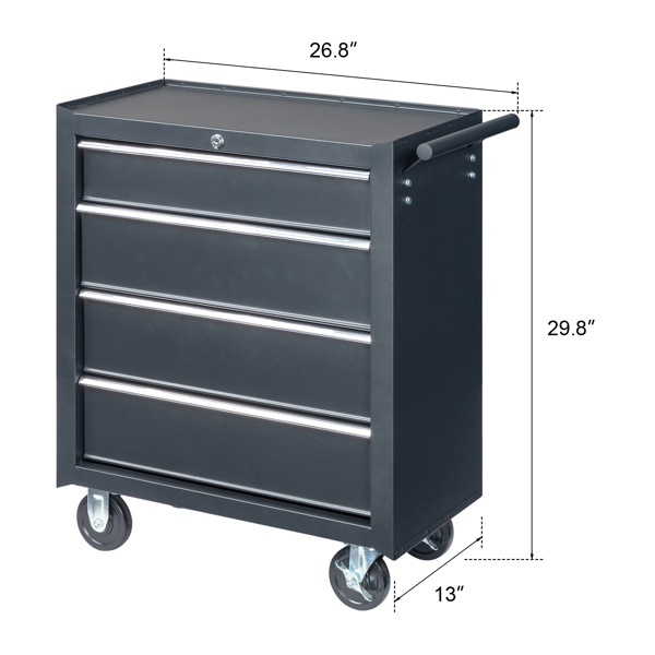 Single-bottom cabinet 4-draw, steel, black 330lb instrument cart, storage room