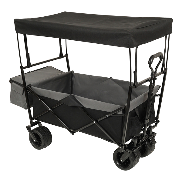 480Lbs Collapsible Wagon with Canopy,Wagon Stroller with 7" All-Terrain Wheels, Lightweight Foldable Wagon, Large Capacity for Camping, Shopping, Sports, and Garden Use,black with mosquito net