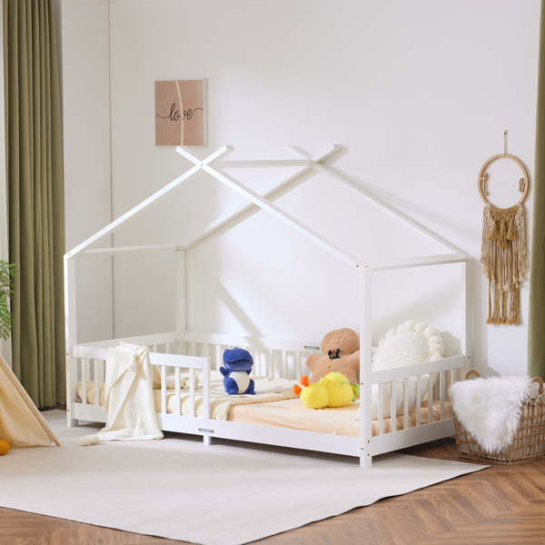 X-Shaped Roof Design White Painted Pine Children's Bed