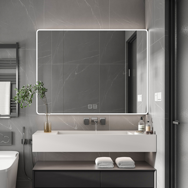 铝制药柜镜，35 x 28 英寸药柜，带 3 种颜色的 LED 灯和除雾功能，浴室镜柜，带化妆品收纳架和吹风机支架，灰色-7