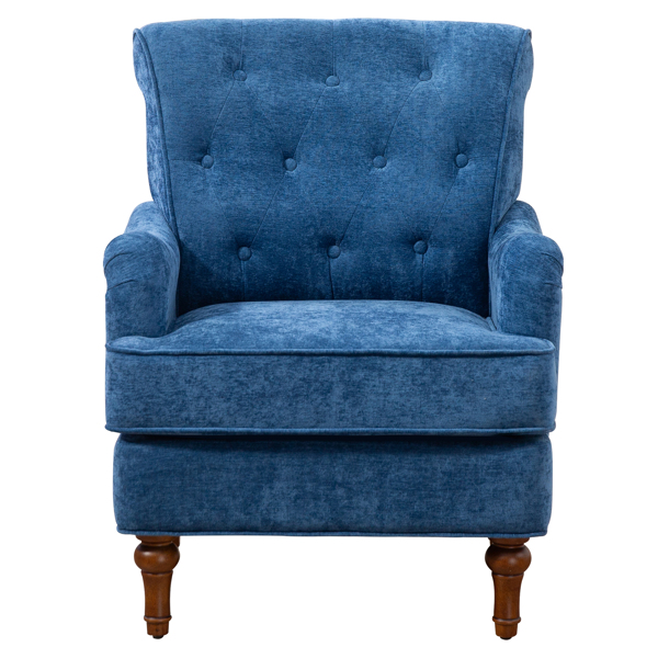 Accent Chair With Comfy Chenille Club Fabric,Comfy Upholstered Living Room Arm Chair,Springs Cushions & Retro Wooden Legs,Fabric Sofa Chair Reading Chair for Bedroom Office,Holds 300lbs(Blue)