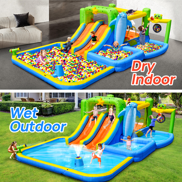 9 in 1 For Endless Fun Inflatable Bounce House with Blower Shower Soak Pool Sprinkler Fountain Water Gun Target for Kids