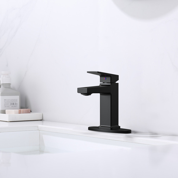 Matte Black Single Handle Bathroom Faucet with Deck For 1 or 3 Holes,Laundry Vanity Sink Faucet with Two 9/16" Hoses[Unable to ship on weekends]