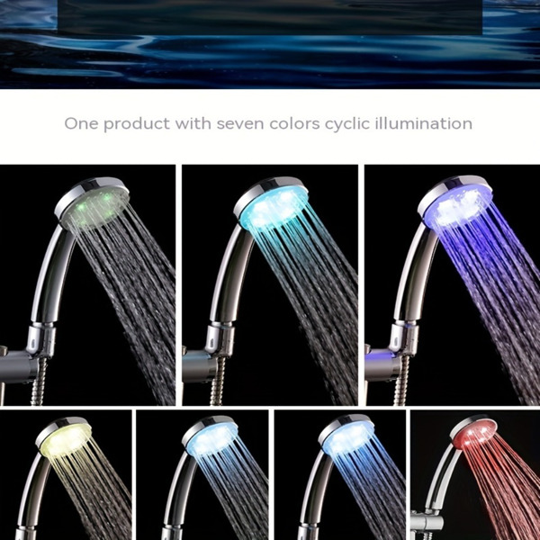 LED Color-Changing Rainfall Shower Head Set with Hose & Base – Water-Saving, Battery-Free Design for Modern Bathrooms