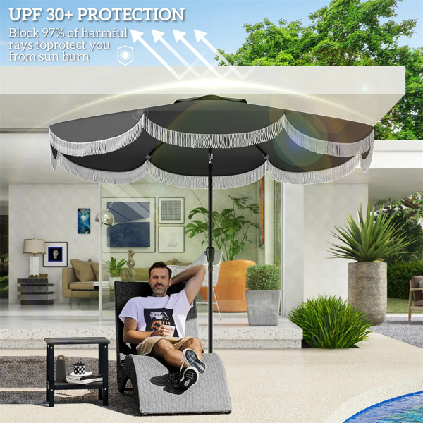 8.8FT Elegance Patio Umbrella, UPF 30+ Outdoor Market Umbrella with 8 Ribs, Push Button Tilt,Charcoal Gray 